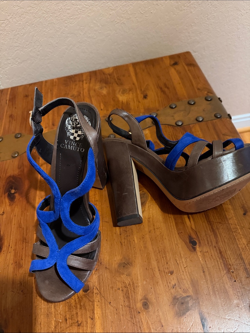 Vince Camuto Cobalt Blue and Brown Suede Platform Heels